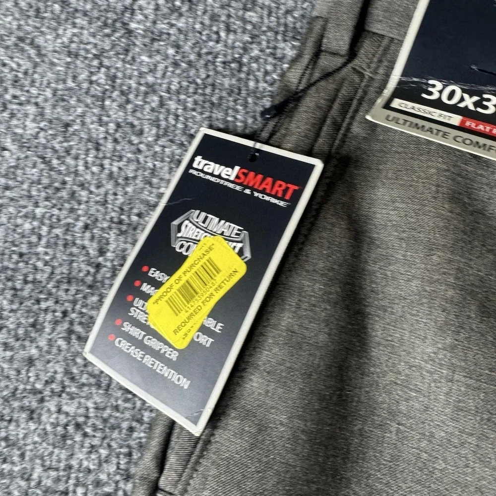 Roundtree & Yorke TravelSMART Pants Mens 30x30 Gray Classic Fit Dress Stretch